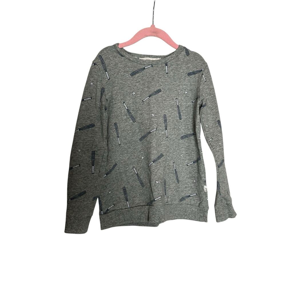 Miles Baseball Print Long Sleeve Crew Neck Gray T‎ Shirt Size 7 Youth